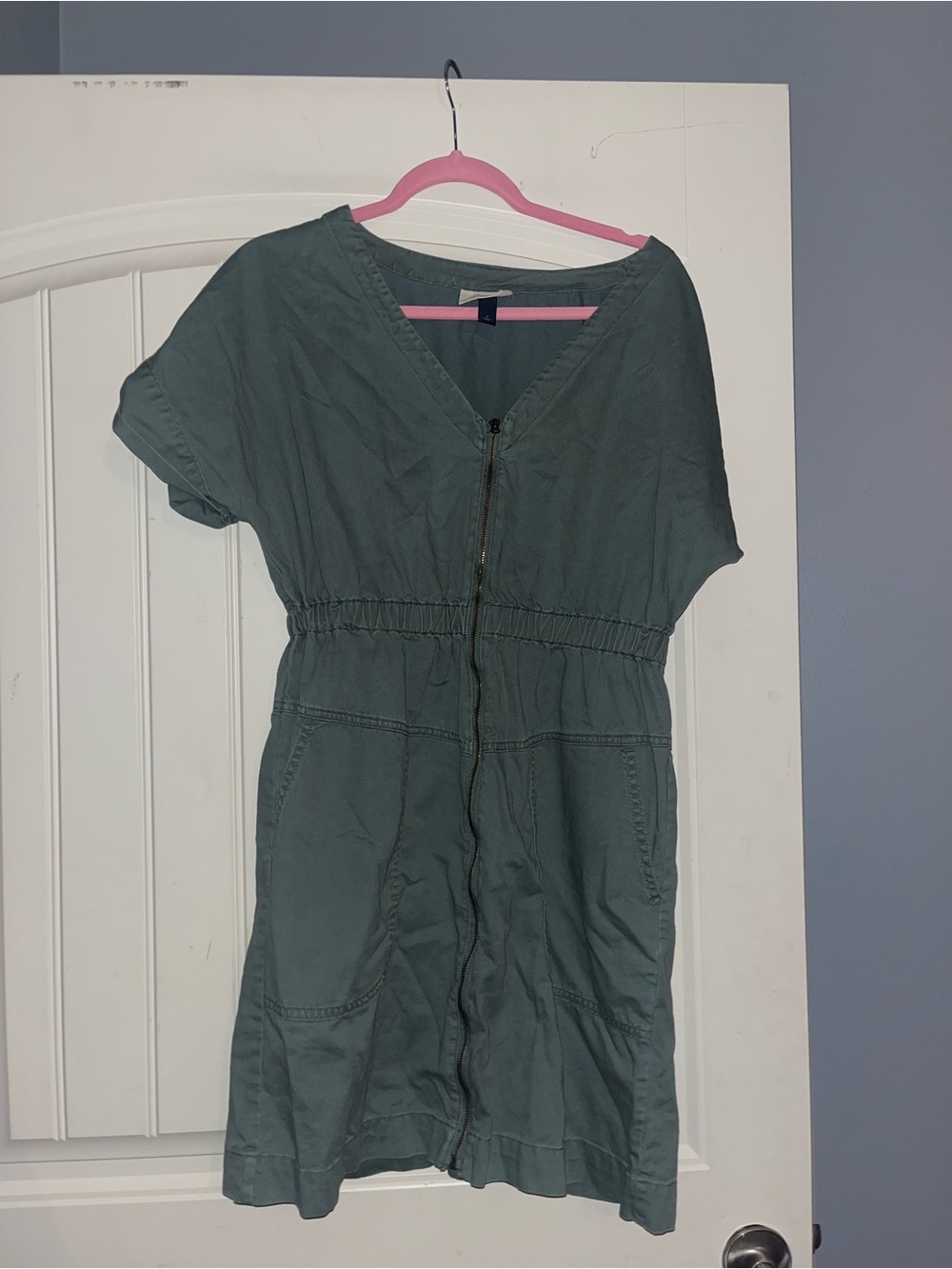 Universal Thread Short-Sleeve Zip Front Mini Dress in Slate